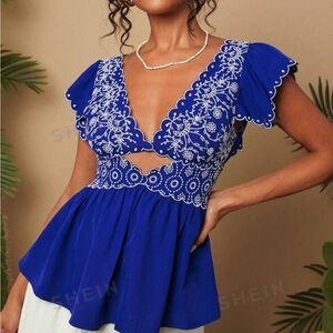 SHEIN Royal Blue Tie-Back Blouse